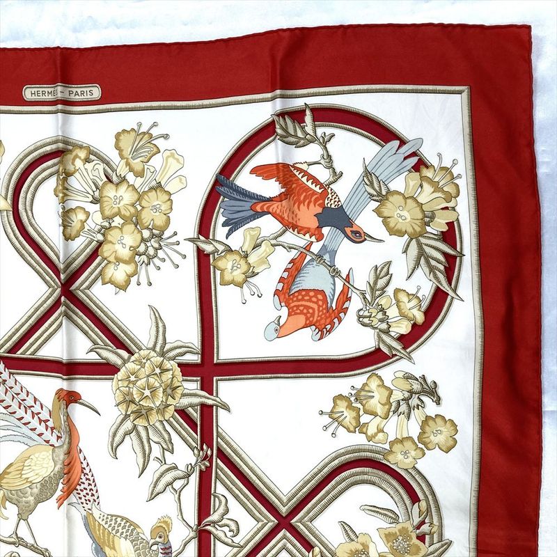Hermes Carre 90 Caraibes Caribe Bird Scarf Silk Red Carre 90 Women