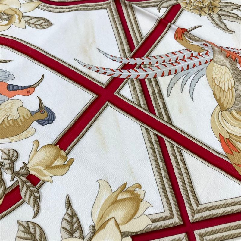 Hermes Carre 90 Caraibes Caribe Bird Scarf Silk Red Carre 90 Women