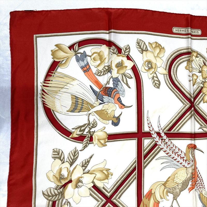 Hermes Carre 90 Caraibes Caribe Bird Scarf Silk Red Carre 90 Women