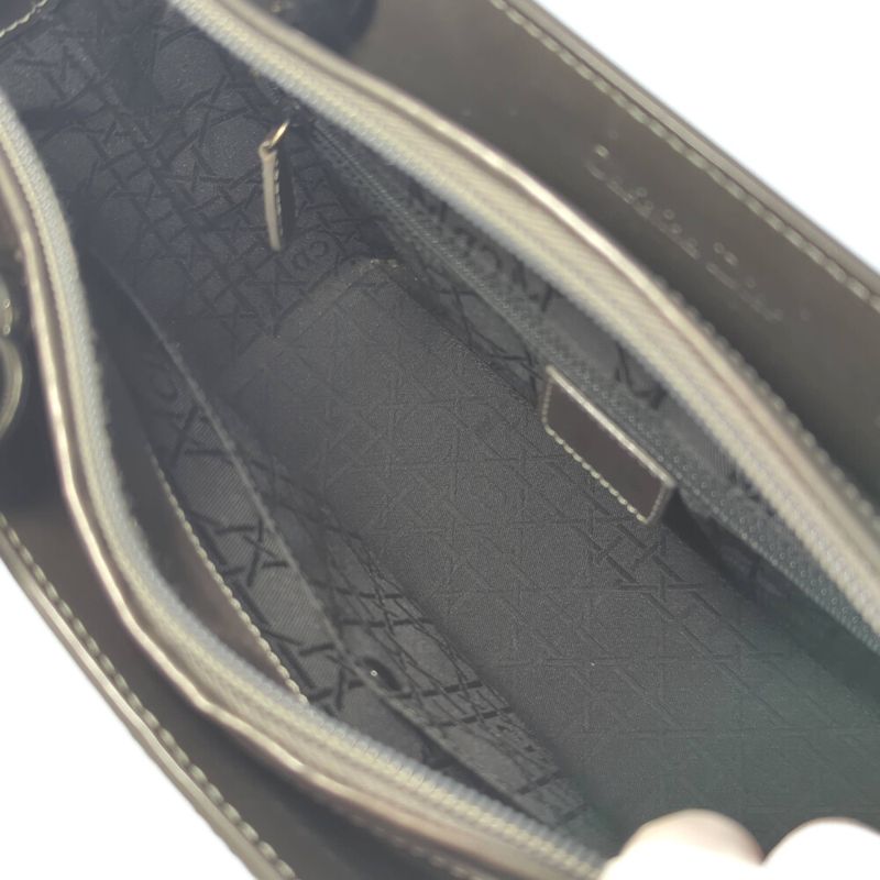 Christian DIOR Maris Pearl Mirror Calf Silver Hardware 2WAY Handbag Shoulder /