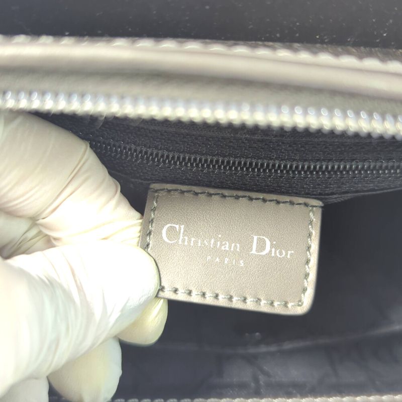 Christian DIOR Maris Pearl Mirror Calf Silver Hardware 2WAY Handbag Shoulder /