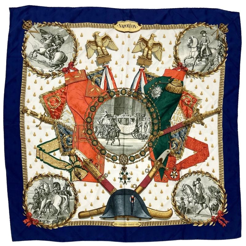 Hermes Carre 90 Napoleon Scarf Blue Ladies