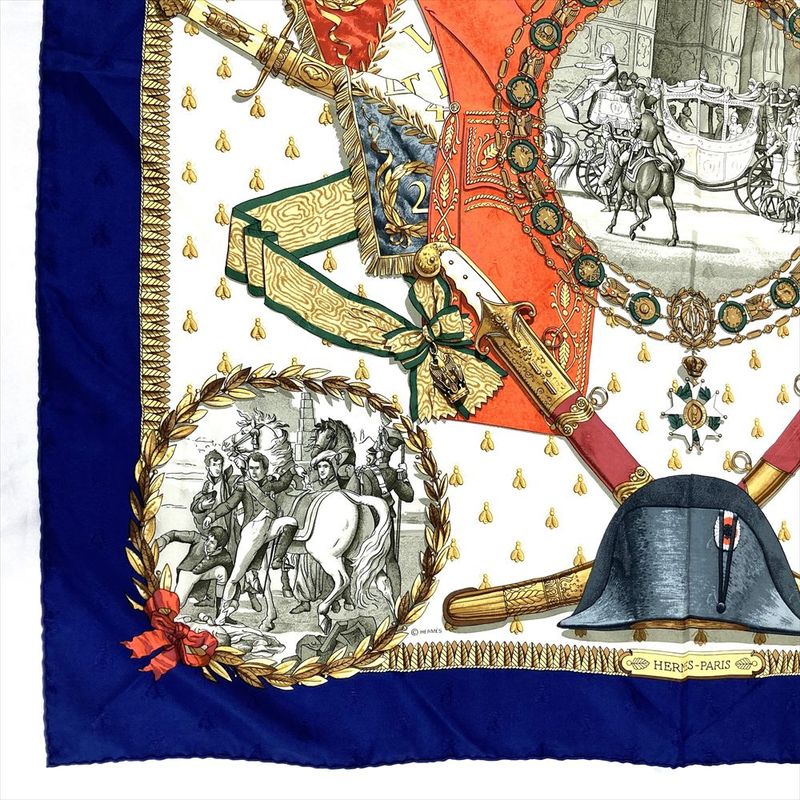 Hermes Carre 90 Napoleon Scarf Blue Ladies