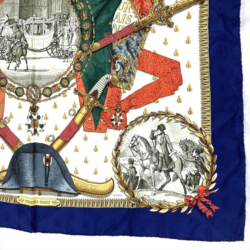 Hermes Carre 90 Napoleon Scarf Blue Ladies