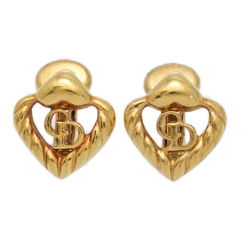 Christian DIOR CD Logo Heart Earrings / Alloy / Plated - 5.4g / Yellow / Next