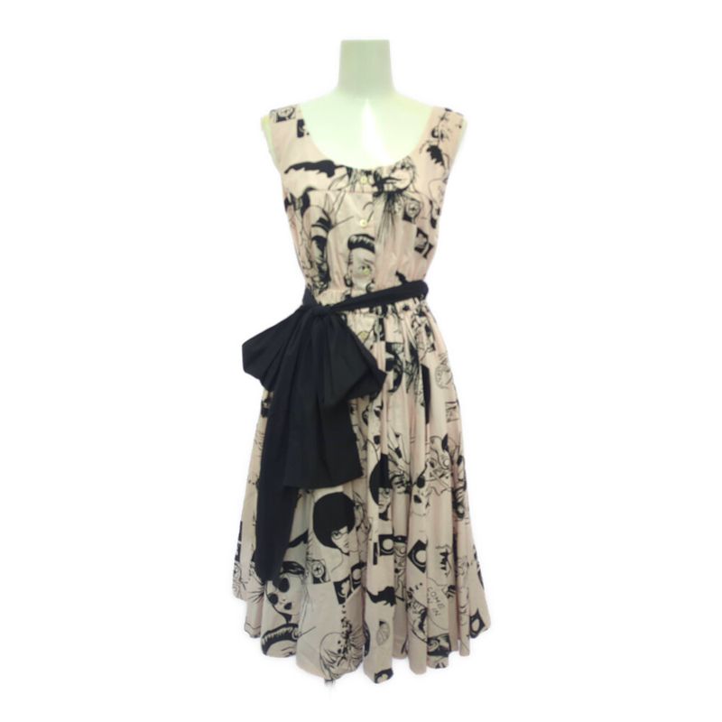 Prada Cartoon Print Pattern Waist Ribbon Cotton Sleeveless Dress / P36m9 S181