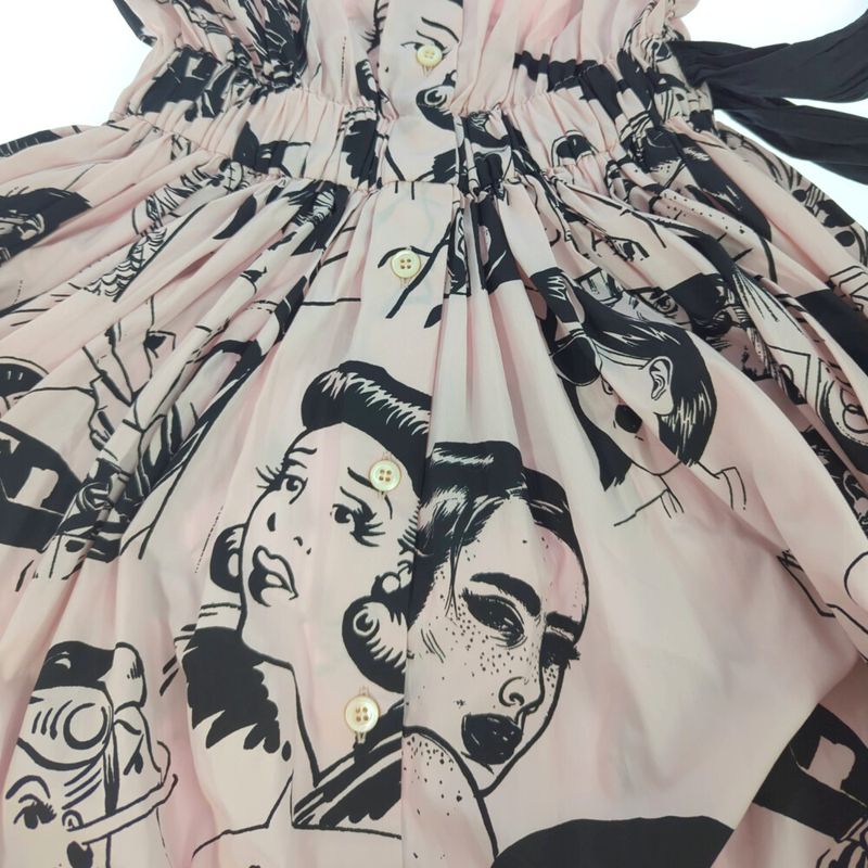 Prada Cartoon Print Pattern Waist Ribbon Cotton Sleeveless Dress / P36m9 S181