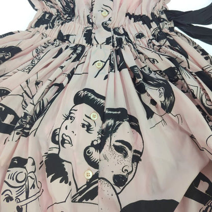 Prada Cartoon Print Pattern Waist Ribbon Cotton Sleeveless Dress / P36m9 S181