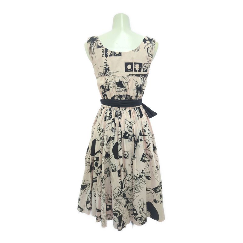 Prada Cartoon Print Pattern Waist Ribbon Cotton Sleeveless Dress / P36m9 S181