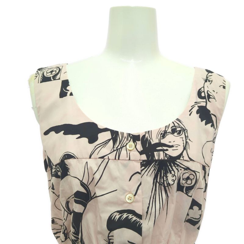 Prada Cartoon Print Pattern Waist Ribbon Cotton Sleeveless Dress / P36m9 S181