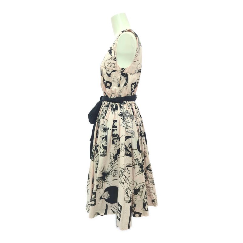 Prada Cartoon Print Pattern Waist Ribbon Cotton Sleeveless Dress / P36m9 S181