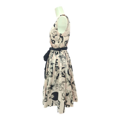 Prada Cartoon Print Pattern Waist Ribbon Cotton Sleeveless Dress / P36m9 S181
