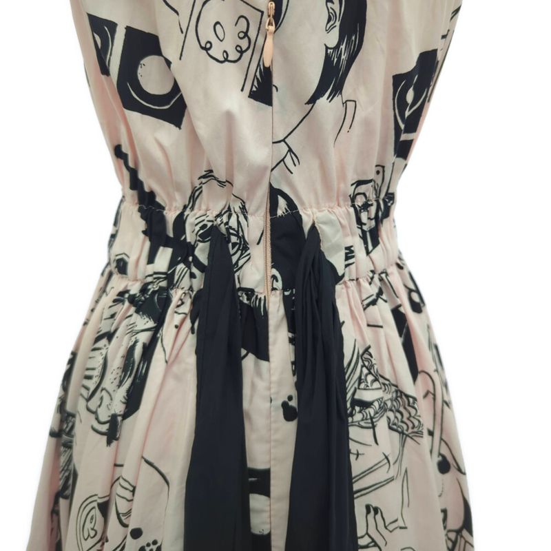 Prada Cartoon Print Pattern Waist Ribbon Cotton Sleeveless Dress / P36m9 S181