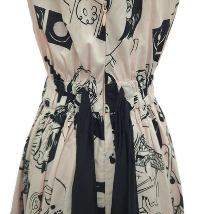 Prada Cartoon Print Pattern Waist Ribbon Cotton Sleeveless Dress / P36m9 S181