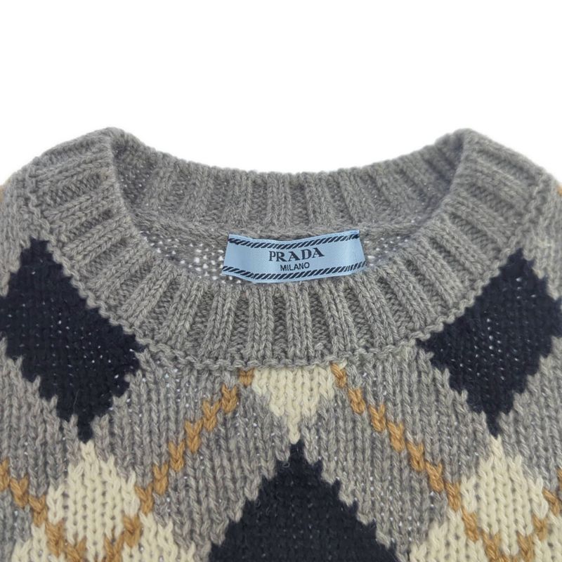 Prada Cashmere Argyle Check Knit Sweater Top / New 2025aw/p24t2p_172d_f0031_s_oo