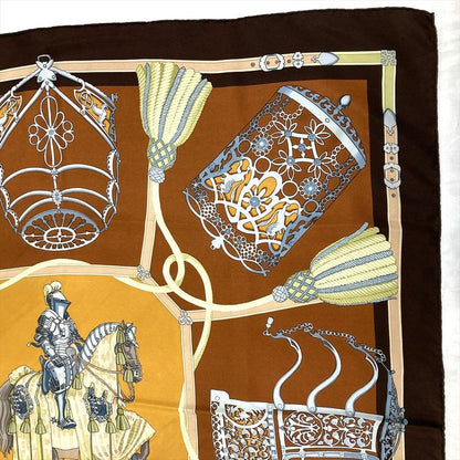 Hermes Carre 90 LES Muserolles Nose Leather Scarf Silk Brown Ladies
