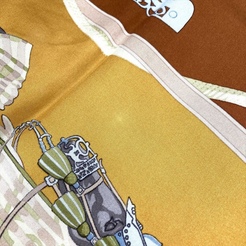 Hermes Carre 90 LES Muserolles Nose Leather Scarf Silk Brown Ladies