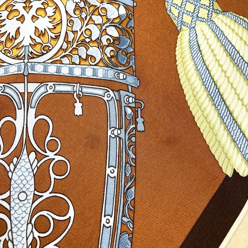 Hermes Carre 90 LES Muserolles Nose Leather Scarf Silk Brown Ladies