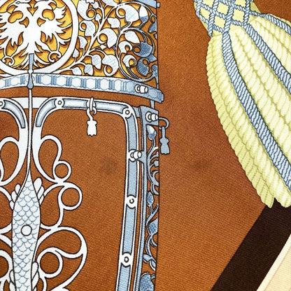 Hermes Carre 90 LES Muserolles Nose Leather Scarf Silk Brown Ladies