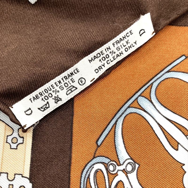 Hermes Carre 90 LES Muserolles Nose Leather Scarf Silk Brown Ladies