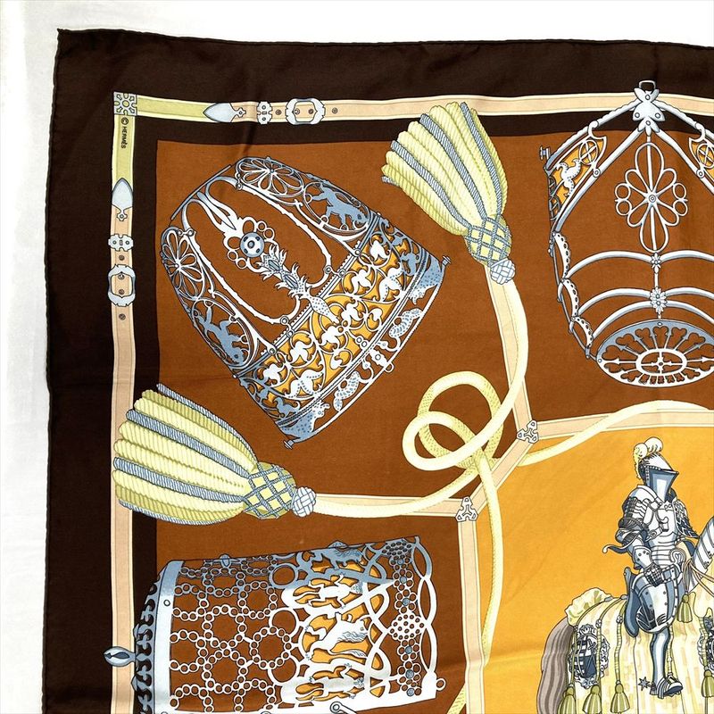 Hermes Carre 90 LES Muserolles Nose Leather Scarf Silk Brown Ladies