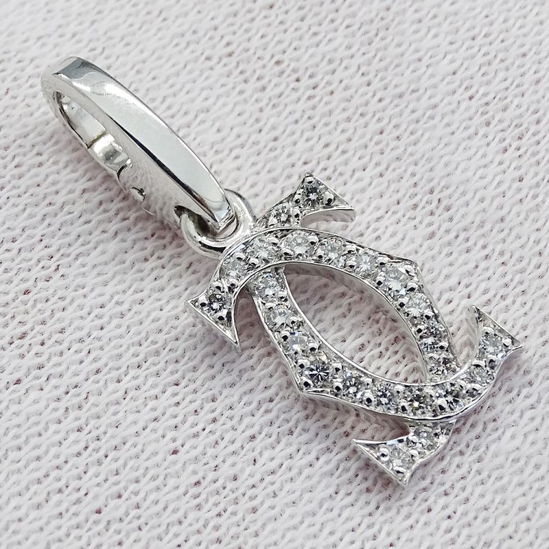 Cartier Pendant Top Ladies Men's Brand Charm 750wg Diamond 2C White Gold