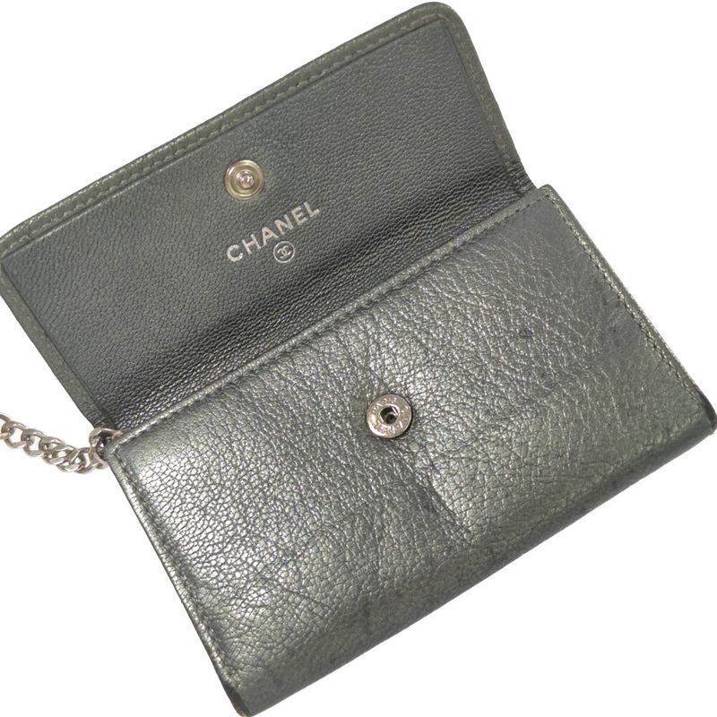 Chanel Coco Button Coin Case Coin Purse Wallet / Silver / Key Ring []C [women]-