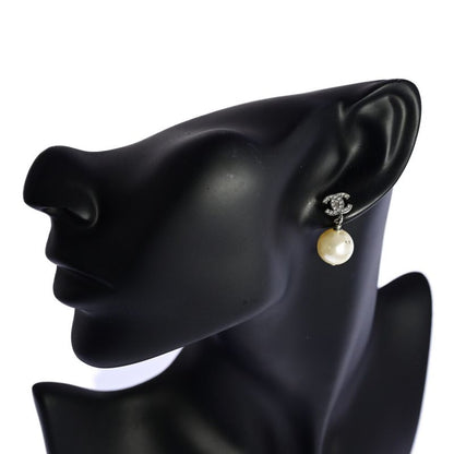 Chanel Coco Mark Rhinestone Costume Pearl Earrings / Alloy / Plating-6.6g /
