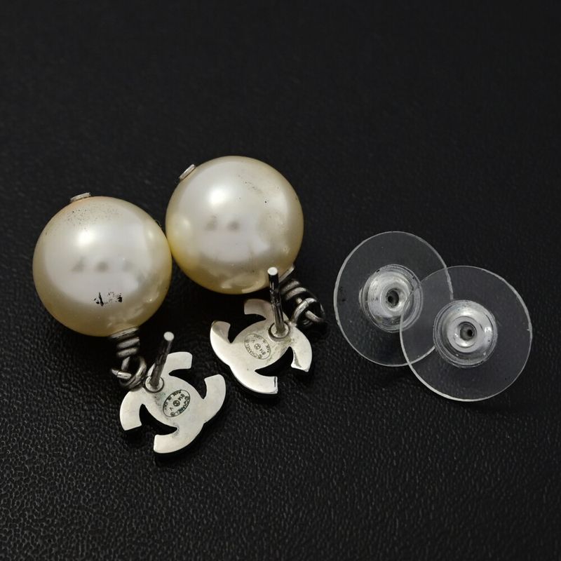 Chanel Coco Mark Rhinestone Costume Pearl Earrings / Alloy / Plating-6.6g /