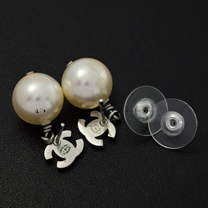 Chanel Coco Mark Rhinestone Costume Pearl Earrings / Alloy / Plating-6.6g /