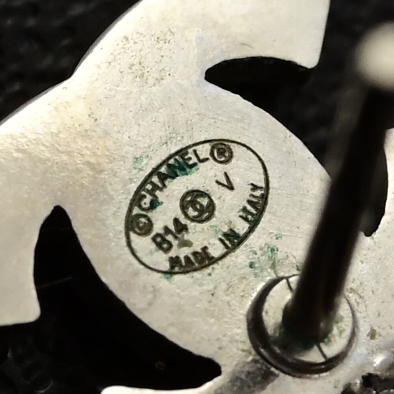 Chanel Coco Mark Rhinestone Costume Pearl Earrings / Alloy / Plating-6.6g /