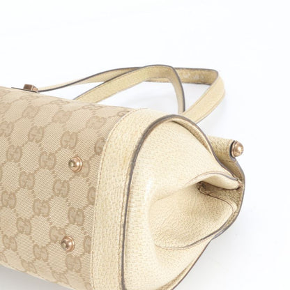 Gucci GG Canvas Bamboo Leather Tote Bag Shoulder 111713 Gold Hardware Beige