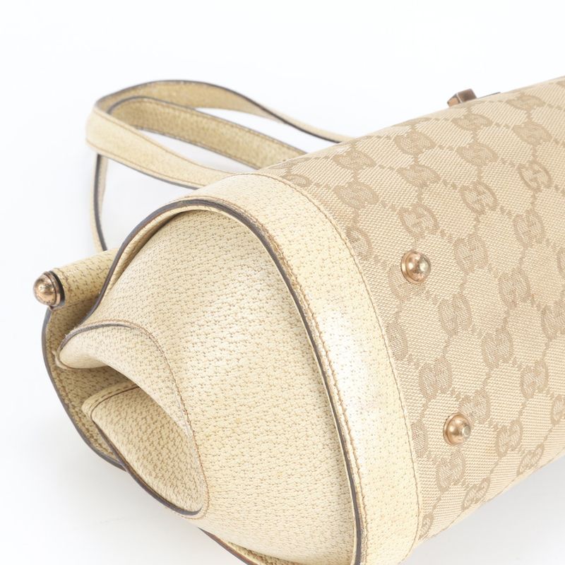Gucci GG Canvas Bamboo Leather Tote Bag Shoulder 111713 Gold Hardware Beige