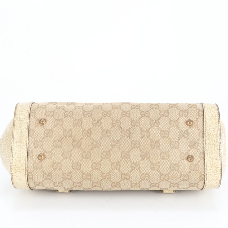 Gucci GG Canvas Bamboo Leather Tote Bag Shoulder 111713 Gold Hardware Beige
