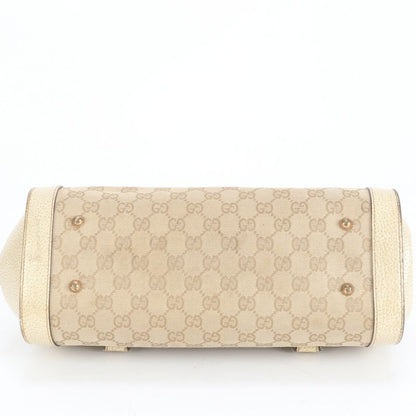 Gucci GG Canvas Bamboo Leather Tote Bag Shoulder 111713 Gold Hardware Beige