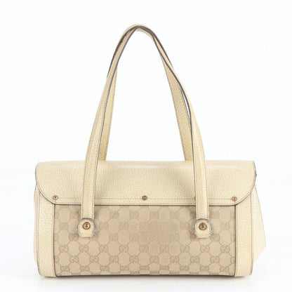 Gucci GG Canvas Bamboo Leather Tote Bag Shoulder 111713 Gold Hardware Beige