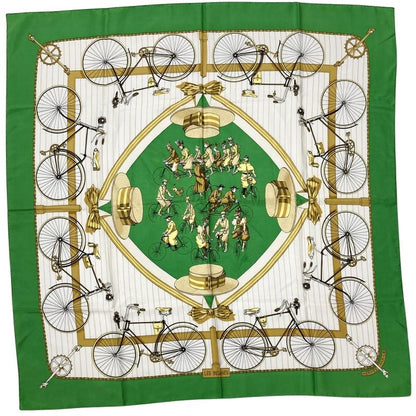 Hermes Carre 90 Bicycle LES Becanes Scarf Silk Green Ladies