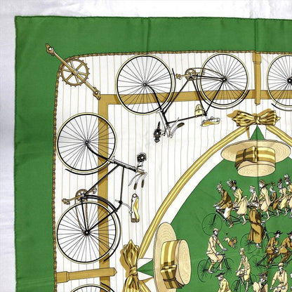Hermes Carre 90 Bicycle LES Becanes Scarf Silk Green Ladies
