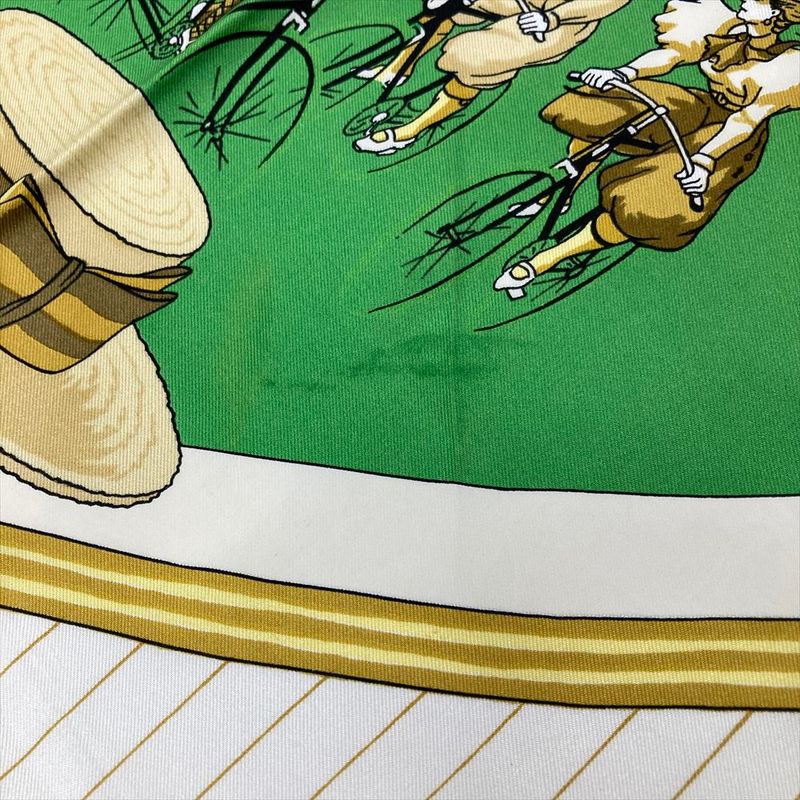 Hermes Carre 90 Bicycle LES Becanes Scarf Silk Green Ladies