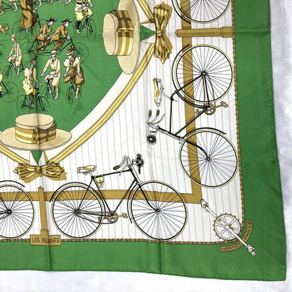 Hermes Carre 90 Bicycle LES Becanes Scarf Silk Green Ladies