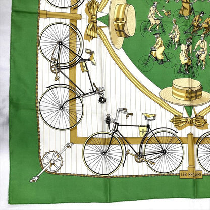 Hermes Carre 90 Bicycle LES Becanes Scarf Silk Green Ladies