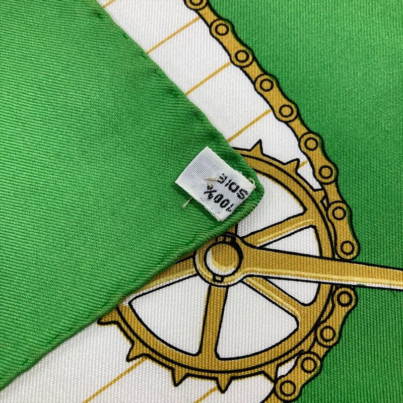 Hermes Carre 90 Bicycle LES Becanes Scarf Silk Green Ladies