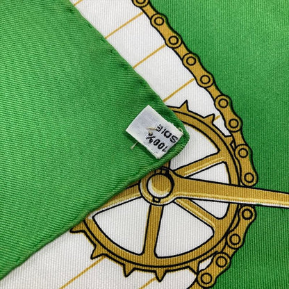Hermes Carre 90 Bicycle LES Becanes Scarf Silk Green Ladies