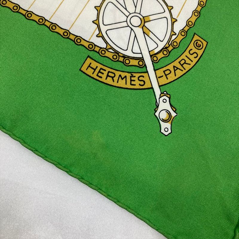 Hermes Carre 90 Bicycle LES Becanes Scarf Silk Green Ladies