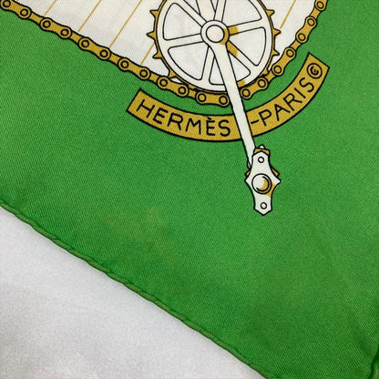 Hermes Carre 90 Bicycle LES Becanes Scarf Silk Green Ladies
