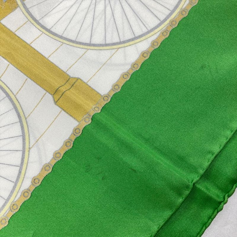 Hermes Carre 90 Bicycle LES Becanes Scarf Silk Green Ladies