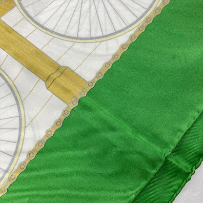 Hermes Carre 90 Bicycle LES Becanes Scarf Silk Green Ladies