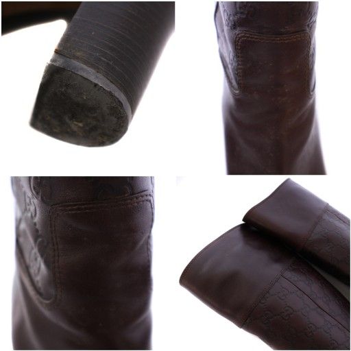 Gucci Long Boots Chunky Heel Guccissima Leather 36.5 Brown BM