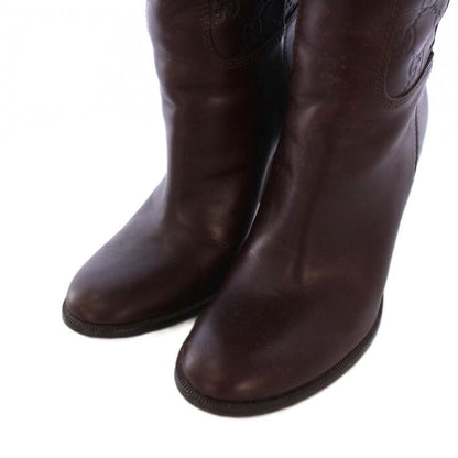 Gucci Long Boots Chunky Heel Guccissima Leather 36.5 Brown BM