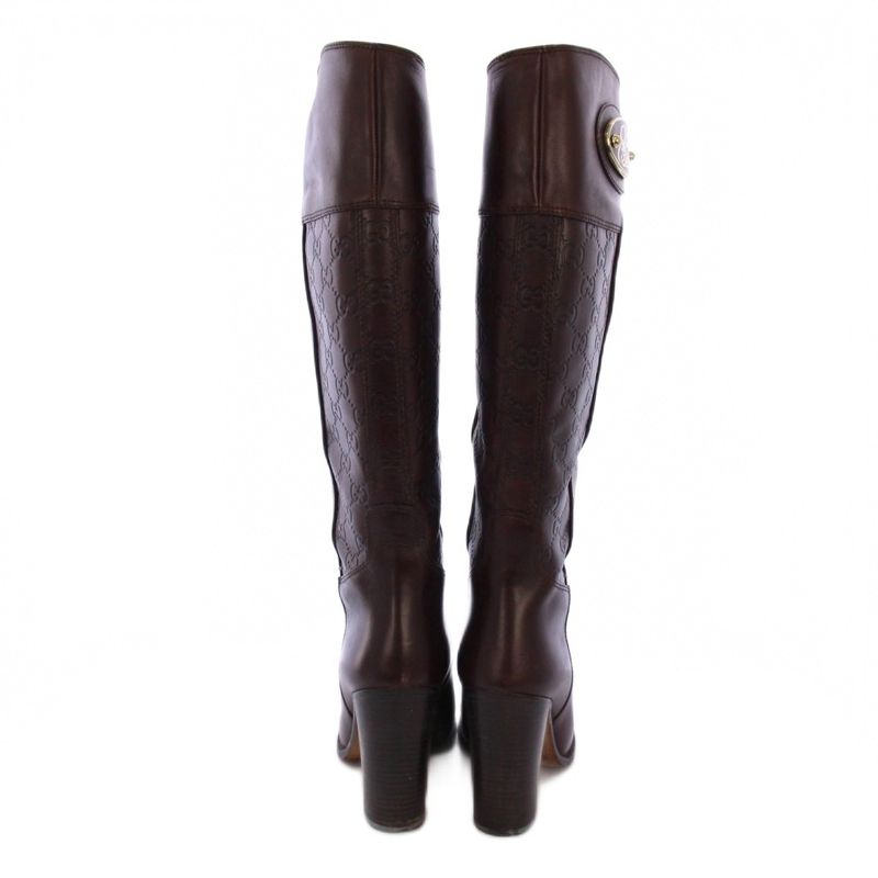 Gucci Long Boots Chunky Heel Guccissima Leather 36.5 Brown BM
